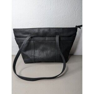 LaTique Black Faux Leather Marbled Shoulder‎ Bag Tote Black Hardware Black Strap